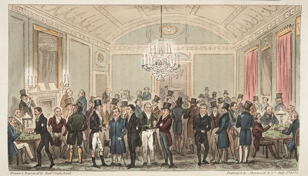 The Great Subscription Room at Brookes, from The English Spy by Isaac Robert Cruikshank
