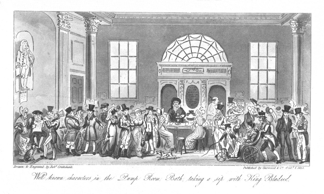 Well Known Characters in the Pump Room, Bath, Taking a Sip with King Bladud by Isaac Robert Cruikshank