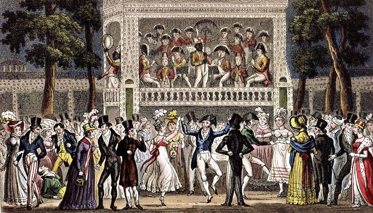 A ball at Vauxhall garden in London c. 1830 by Isaac Robert & George (1792 1878) Cruikshank