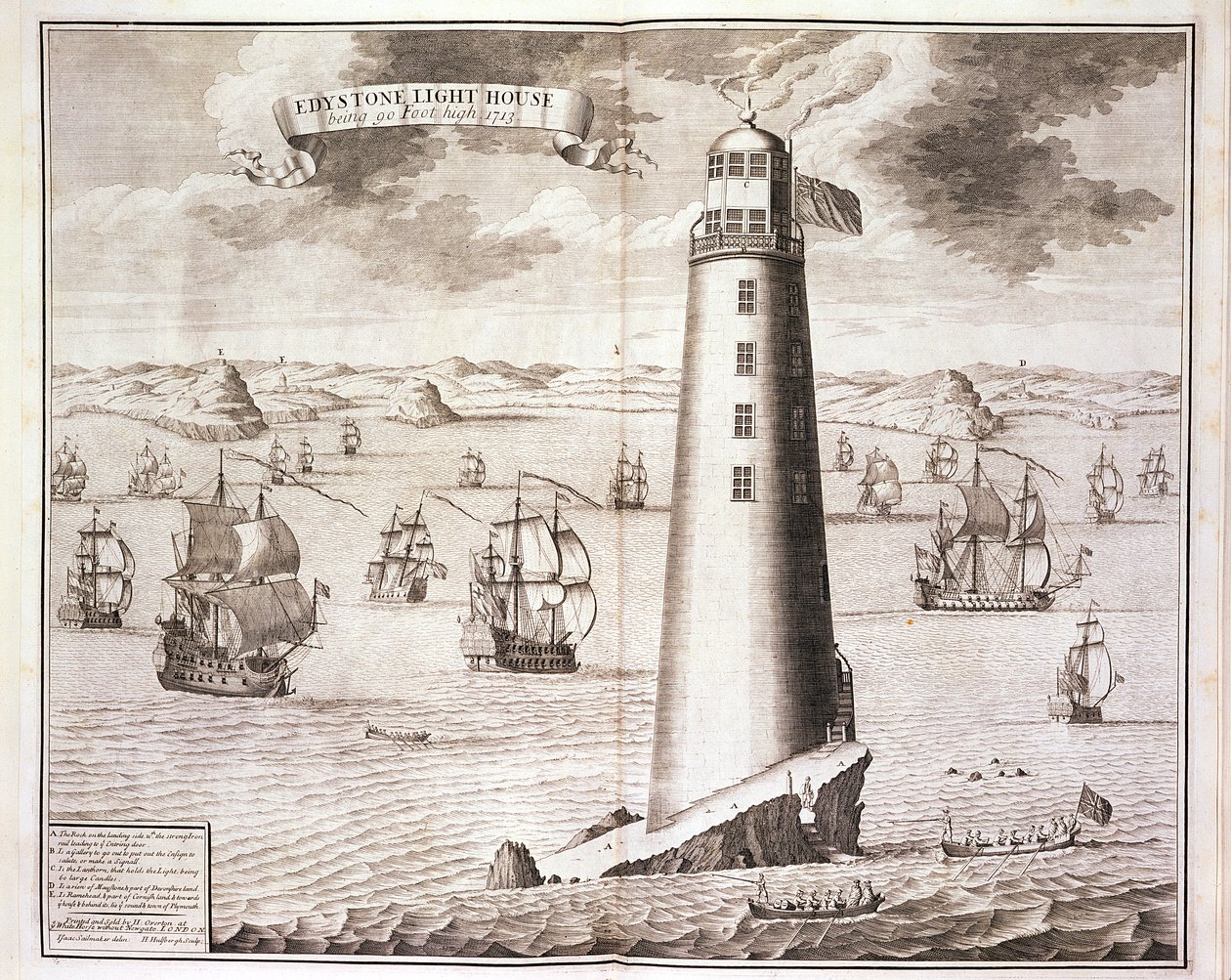 The Eddystone Lighthouse, Engraved by Hendrick Hulsbergh, 1713 by Isaac Sailmaker