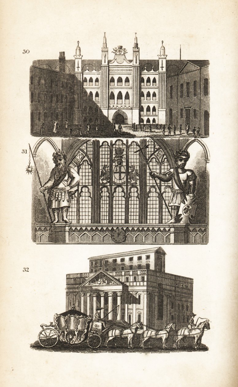 London Guildhall, Gog and Magog and the Mansion House by Isaac Taylor