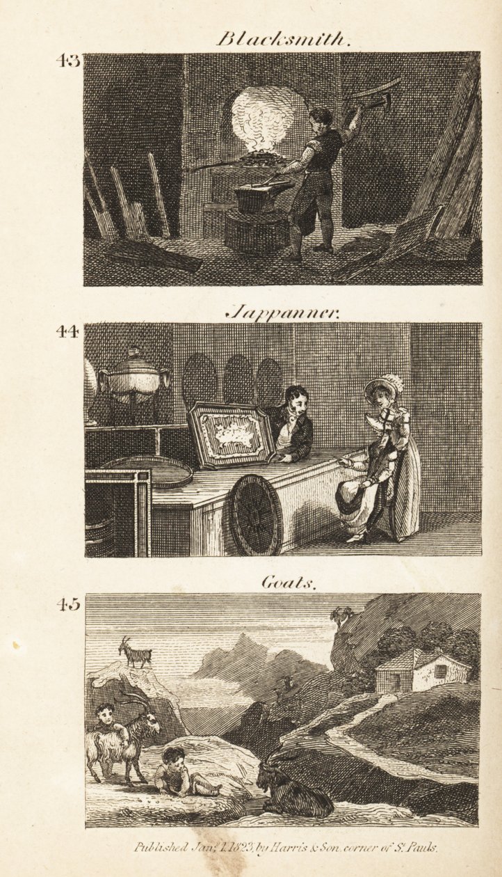 Trades in Regency England: Blacksmith, Japanner and Goats by Isaac Taylor