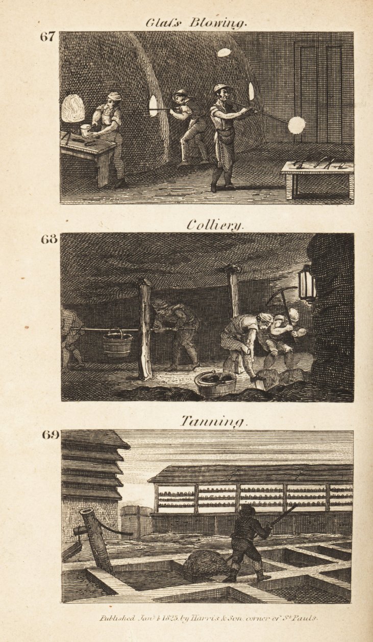 Trades in Regency England: Glass-Blowing, Colliery, and Tanning by Isaac Taylor