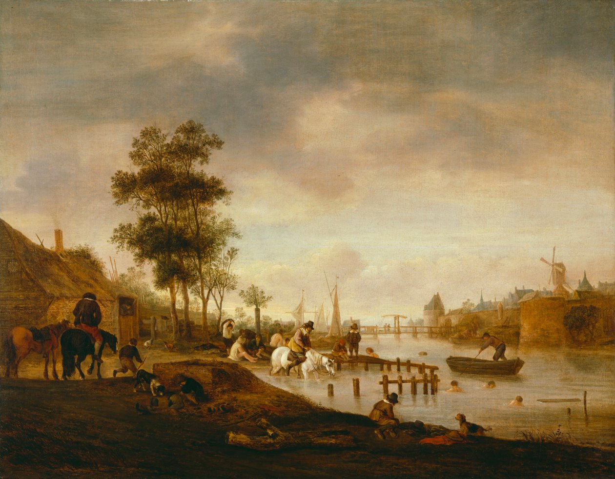 River Landscape with Swimmers by Isaac van Ostade