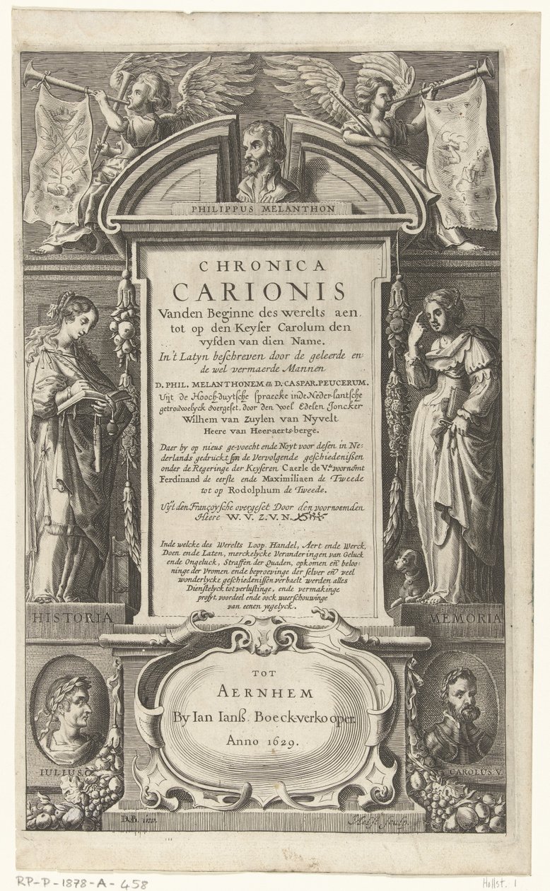 Title Page for Chronica Carionis by P. Melanchthon (Chronica Carionis from the Beginning of the World to Emperor Charles) by Isaeck van Aelst