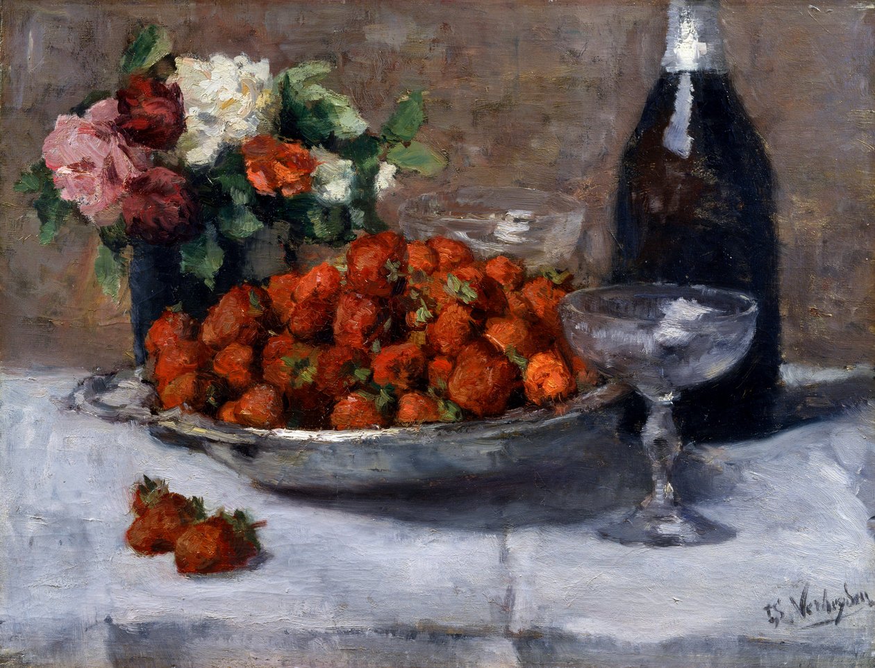 Still Life with Champagne and Strawberries by Isidor Verheyden