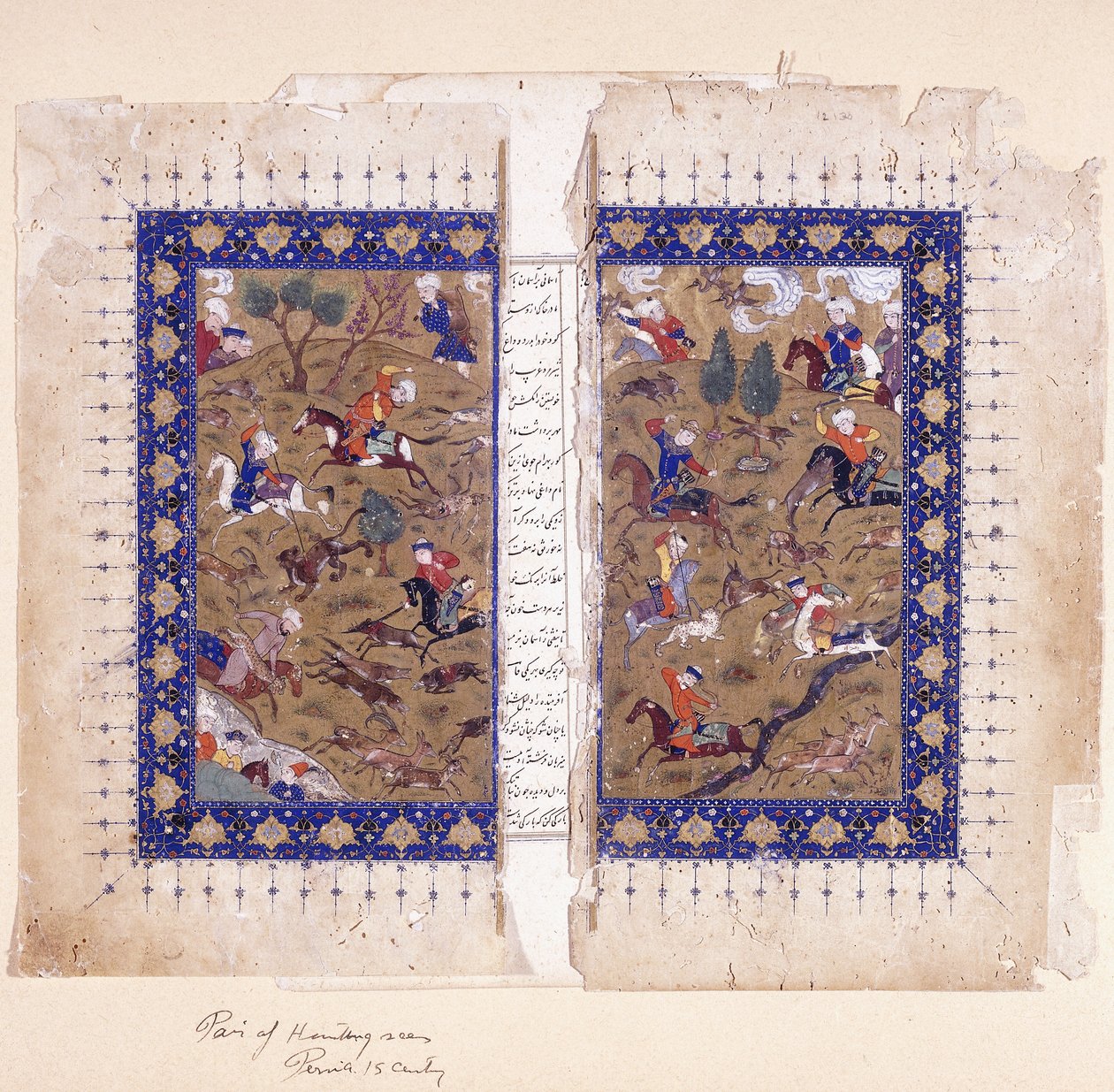 A Bifolio Depicting Hunting Scenes by Islamic School
