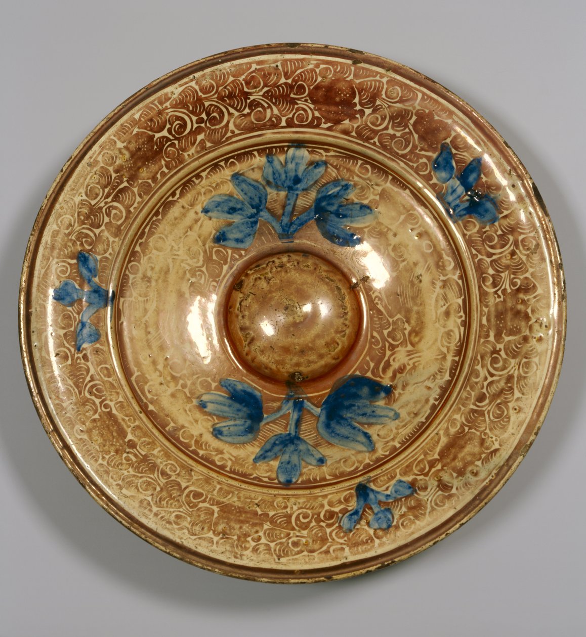 Decorated Dish with Blue Flowers, Moorish by Islamic School
