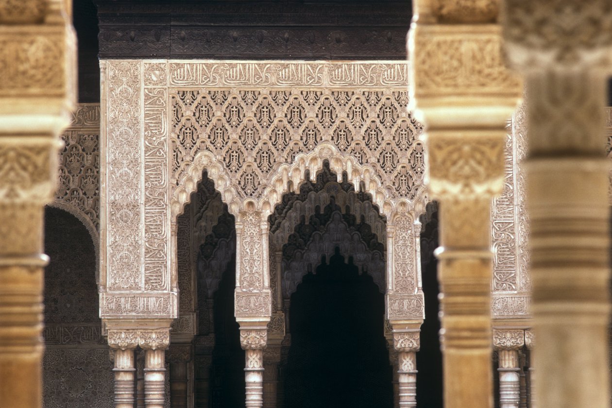 Detail of arches in the Court of Lions by Islamic School