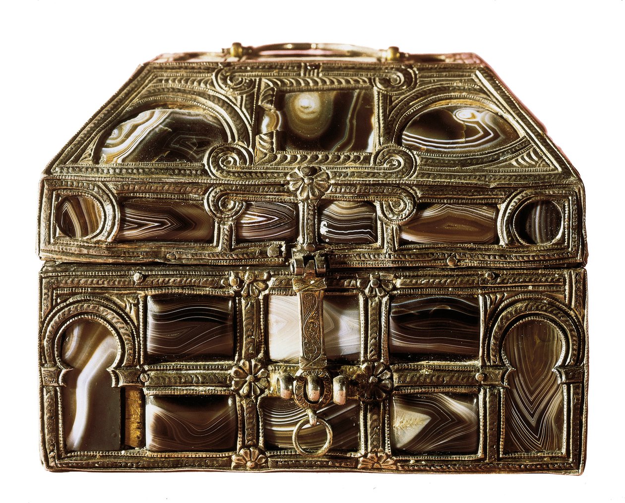 Mozarabic art: agate box made of wood, agate and silver. 11th century. Archeological Museum of Madrid, Spain by Islamic School