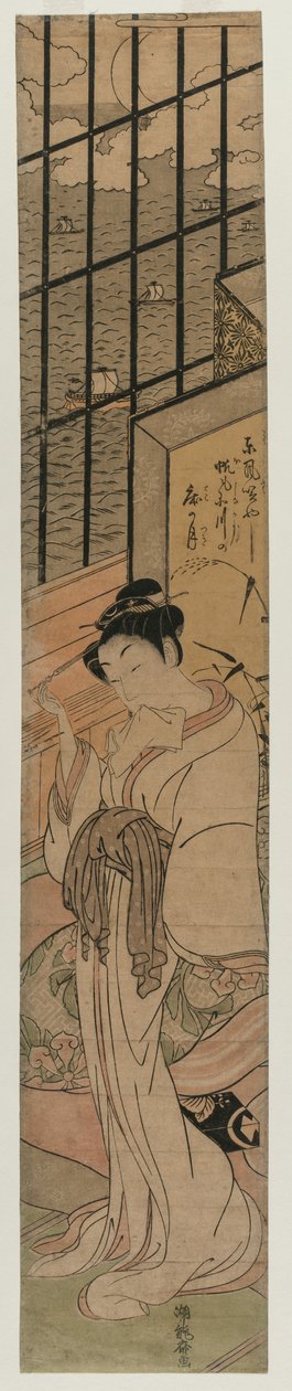 Courtesan in a Room Overlooking Edo Bay by Isoda Koryusai