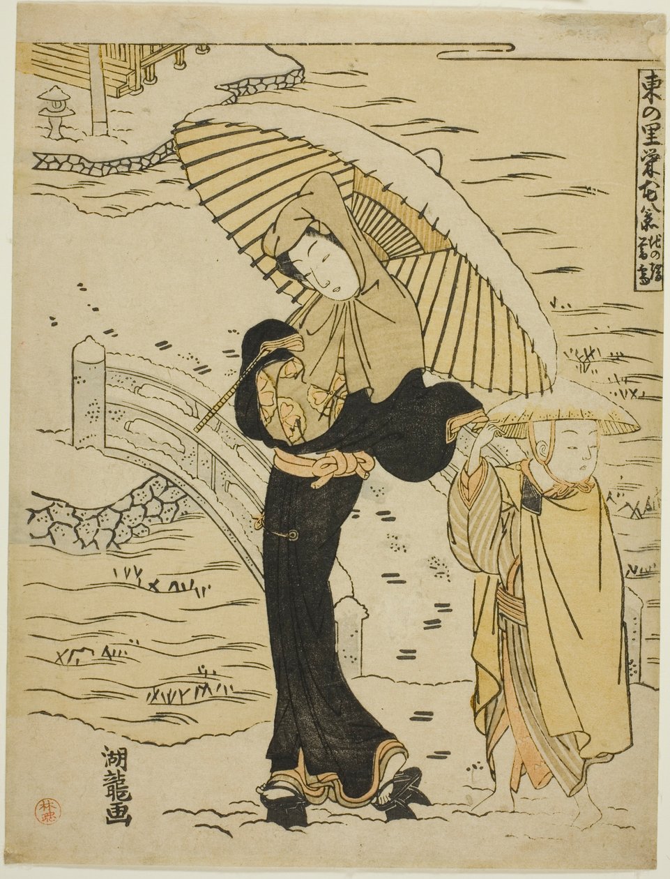 Evening Snow at Ikenohata, from the series "Eight Views of Prosperity in the Eastern Village" by Isoda Koryusai