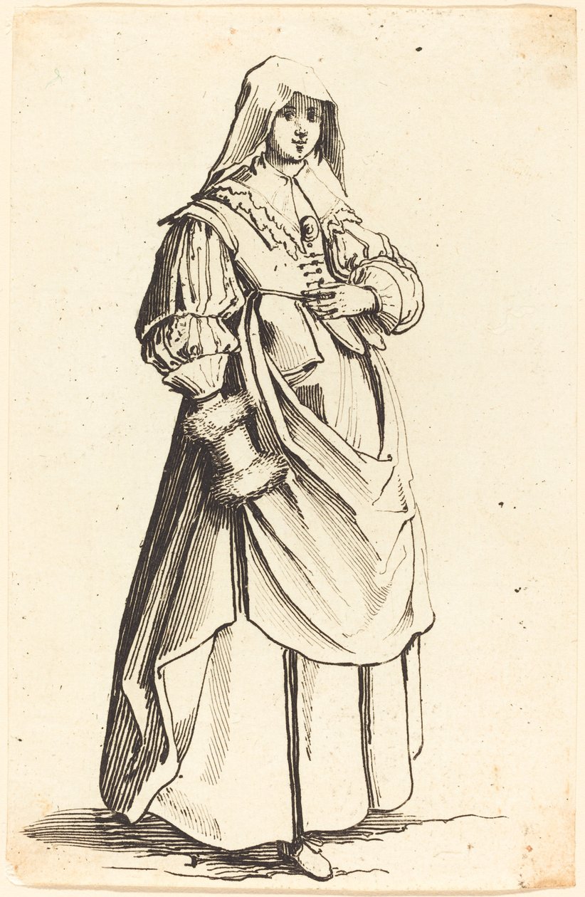 Bourgeoise with Muff, Facing Right by Israel Henriet after Jacques Callot