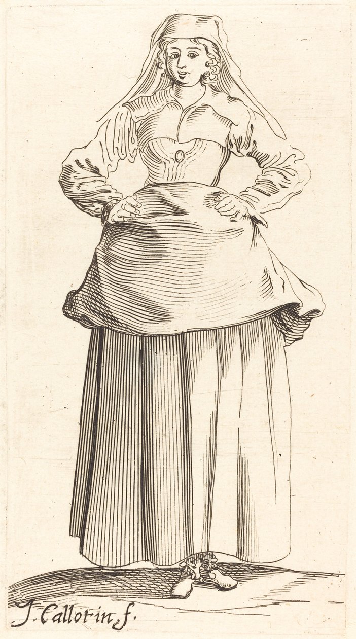 Young Woman with Hands on Hips, Front View by Israel Henriet after Jacques Callot