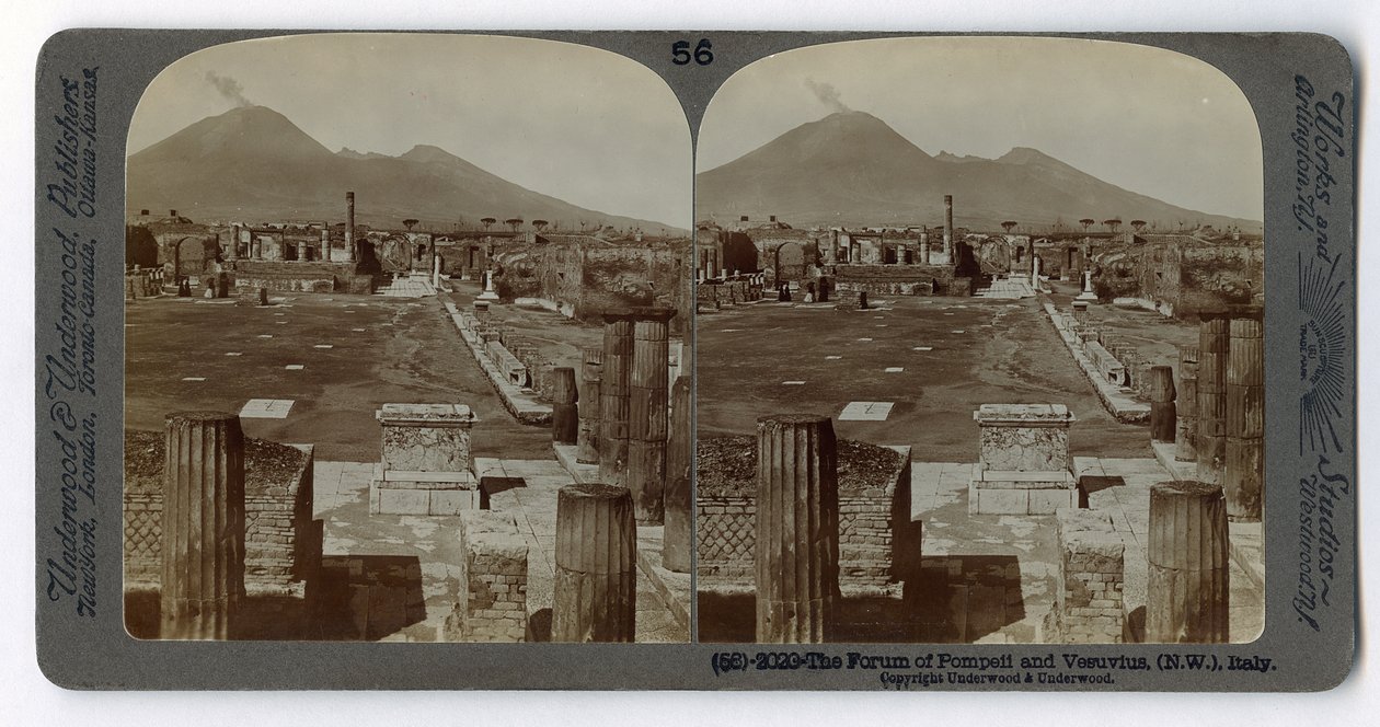 The Forum of Pompeii with Vesuvius in the background, from The Underwood Travel Library, 1895 by Italian Photographer
