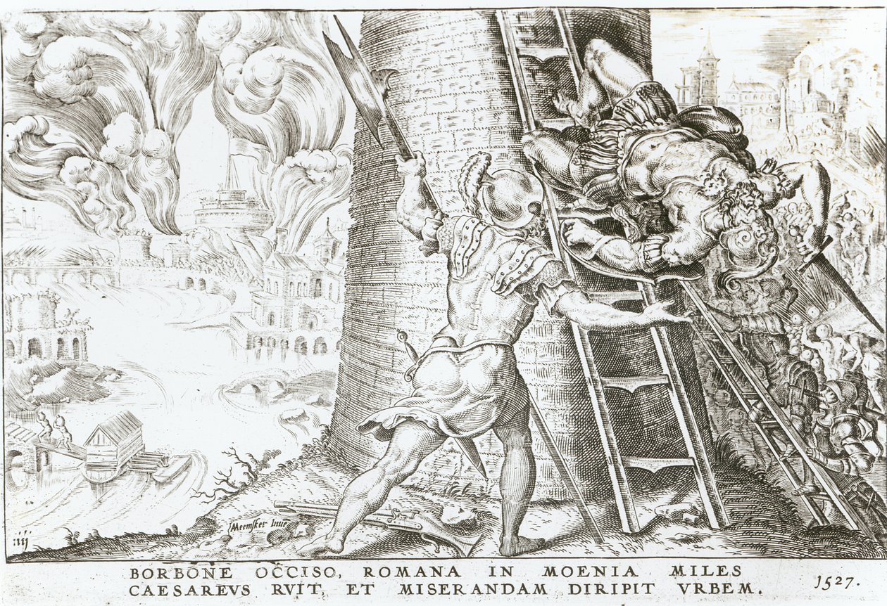 At the Death of Charles Bourbon, the Troops of Charles V Storm the Walls of Rome, 1527 by Italian School
