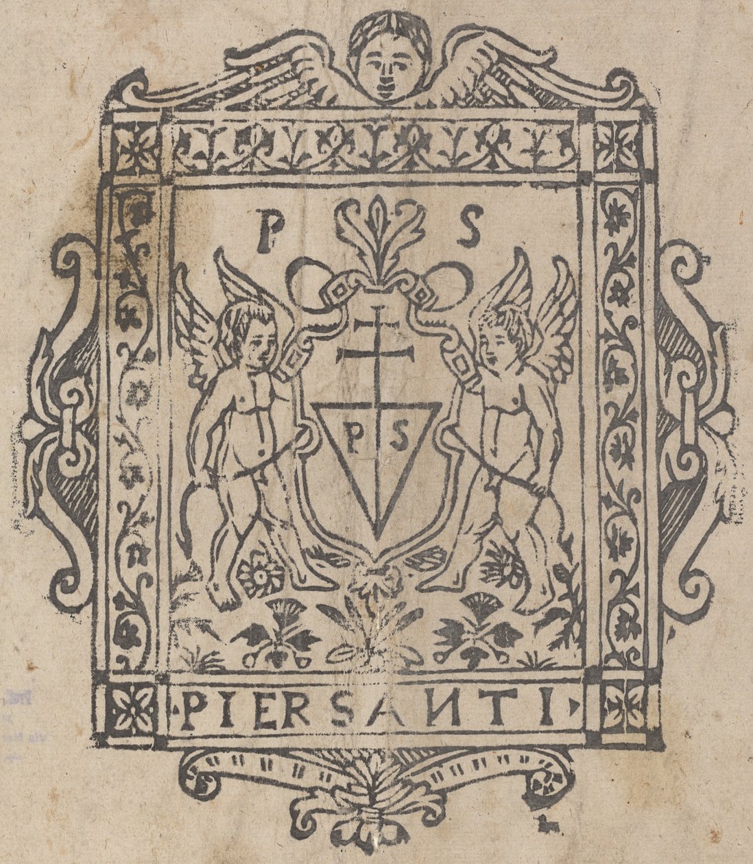 Two Putti with Shield Inscribed Pier Santi by Italian 16th Century