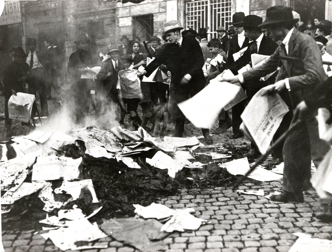 Fascist Team Burning Socialist Newspapers 