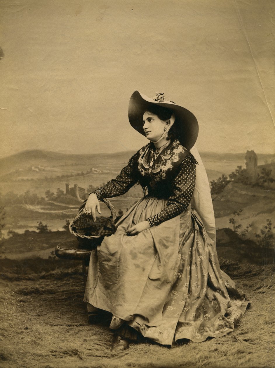 Young Woman Wearing Clothes and Straw Hat from Siena Countryside, Italy, ca 1890 by Italian Photographer