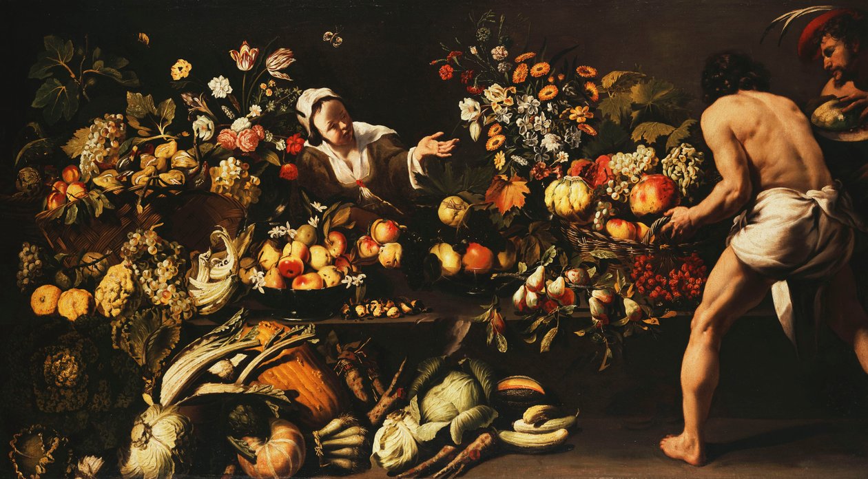 A Larder Stocked with Vegetables, Flowers and Fruit by Italian School