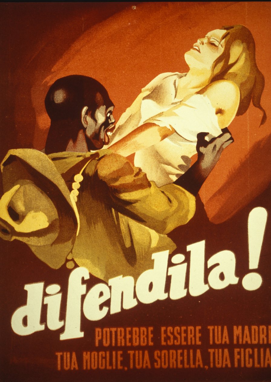 Poster Depicting a Young Woman Attacked by a Man of Color: Defend Her, She Could Be Your Mother, Your Wife, Your Sister, Your Daughter. Italy by Italian School