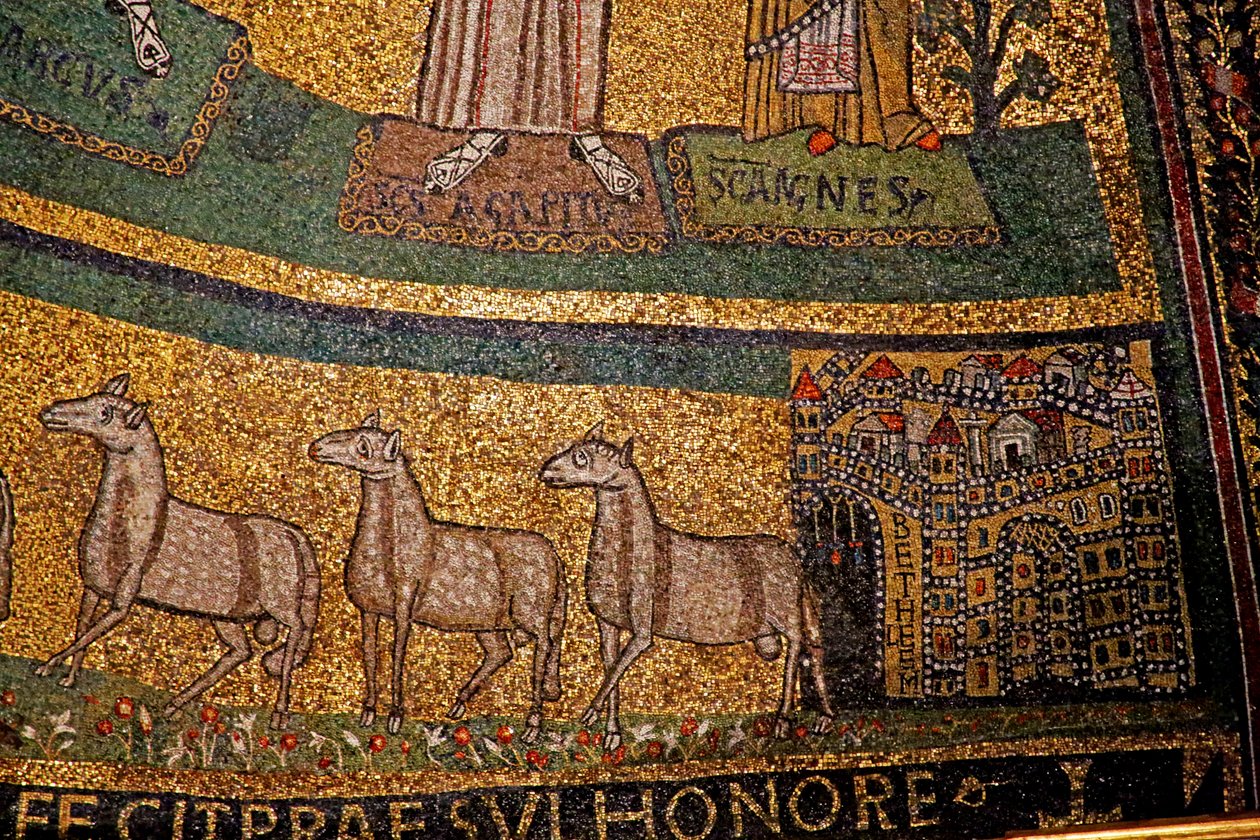 Apse detail, Bethlehem and sheep by Italian School