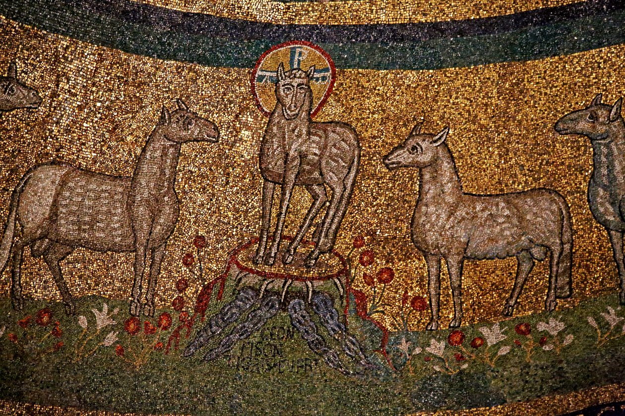 Apse mosaic with Christ as the Paschal Lamb and sheep by Italian School