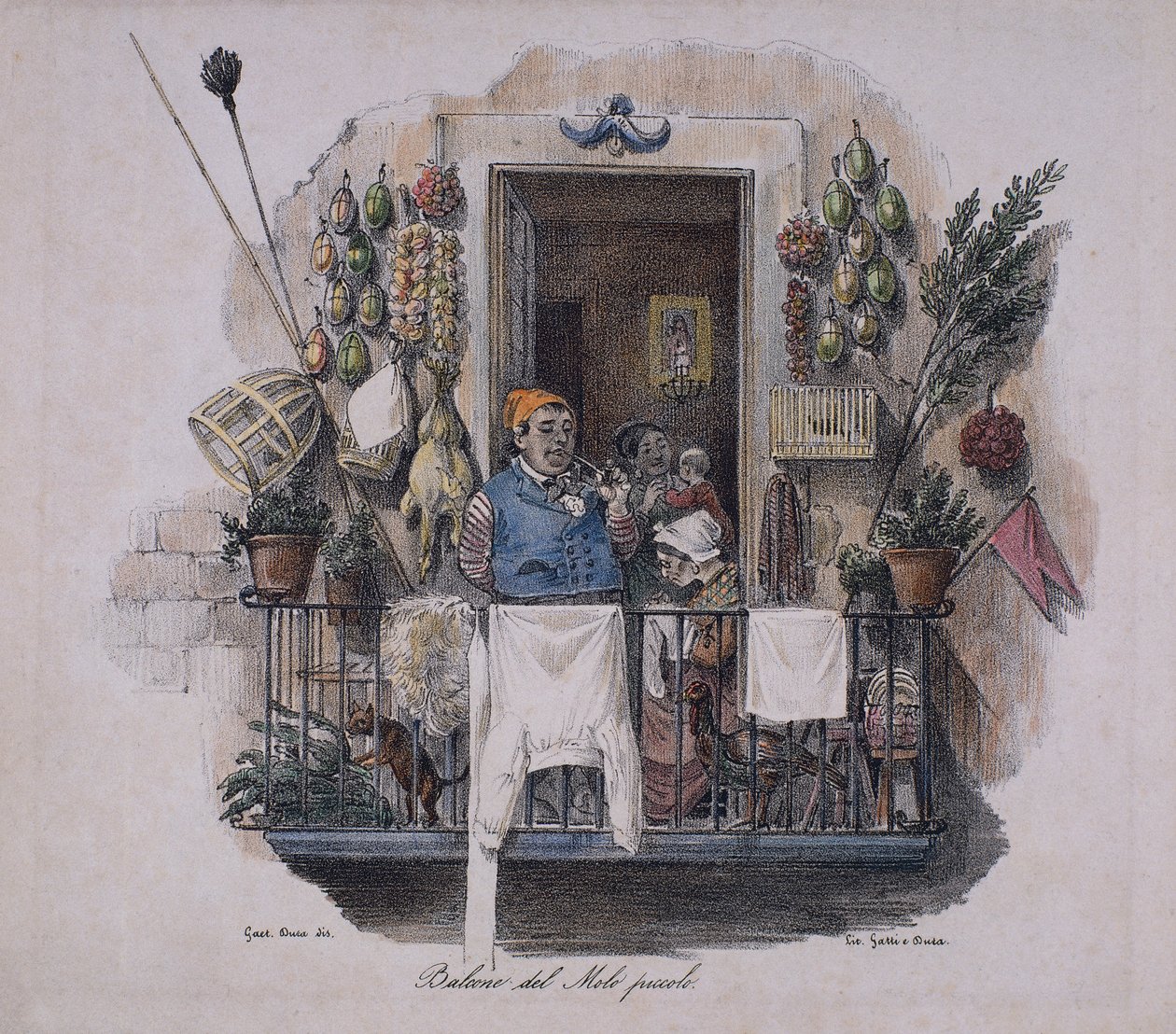 Balcony at the Small Pier in Naples, Italy, 19th Century by Italian School