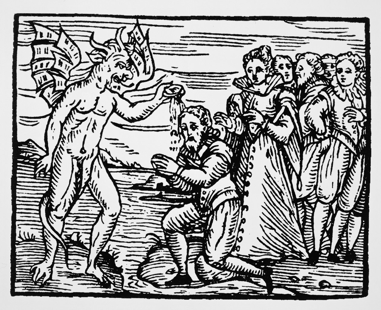 Baptism by the Devil, copy of an illustration from Compendium Maleficarum by Fr M Guaccius, used in History of Magic by Italian School