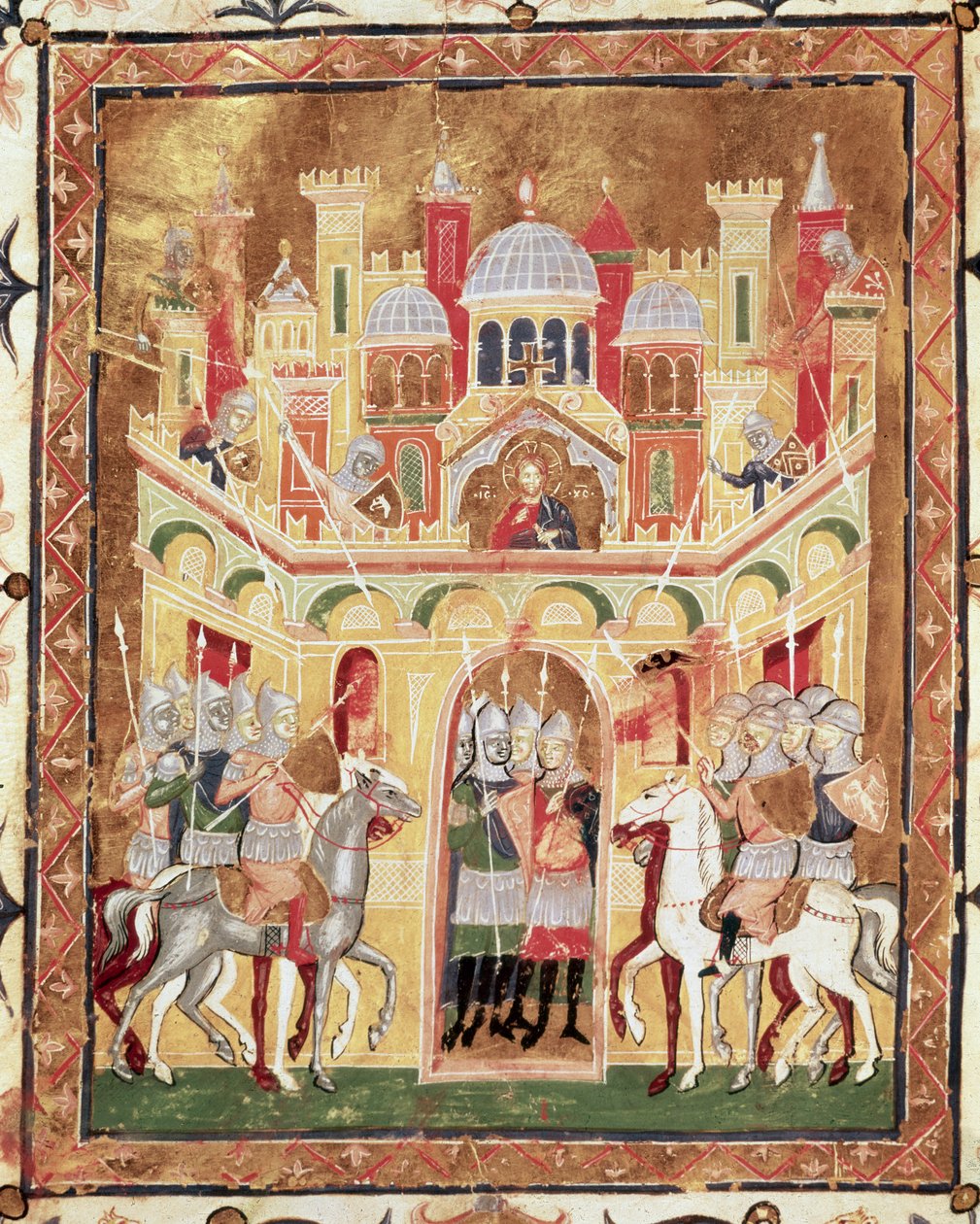 Battle scene at the walls of Jerusalem, from Descriptio Terrae Sanctae by Burchard of Mount Sion by Italian School