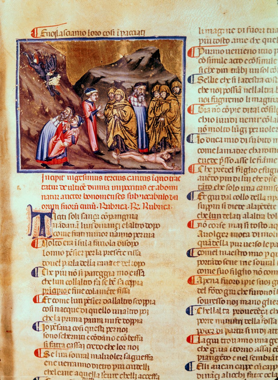 Dante and Virgil in the Circle of the Hypocrites, with Caiaphas Crucified on the Ground, from the Divine Comedy (the Inferno) by Italian School