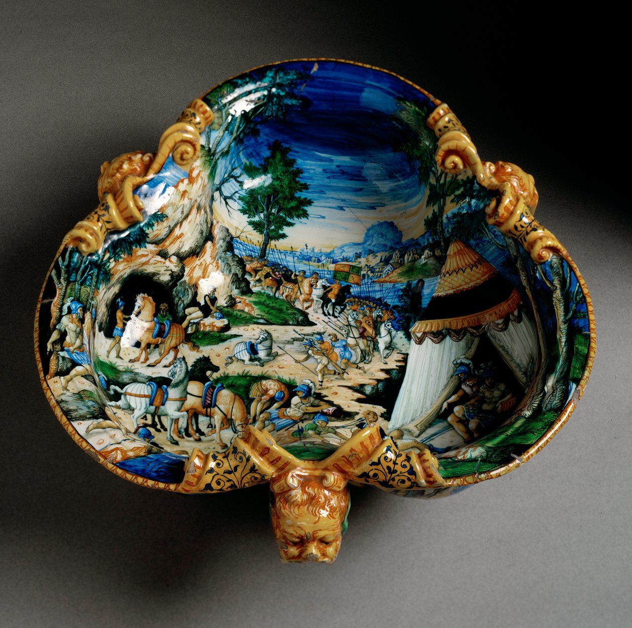 Ceramic Cup in the Shape of a Trefoil Decorated with the Representation of Hannibal During the Crossing of the Alps by Italian School