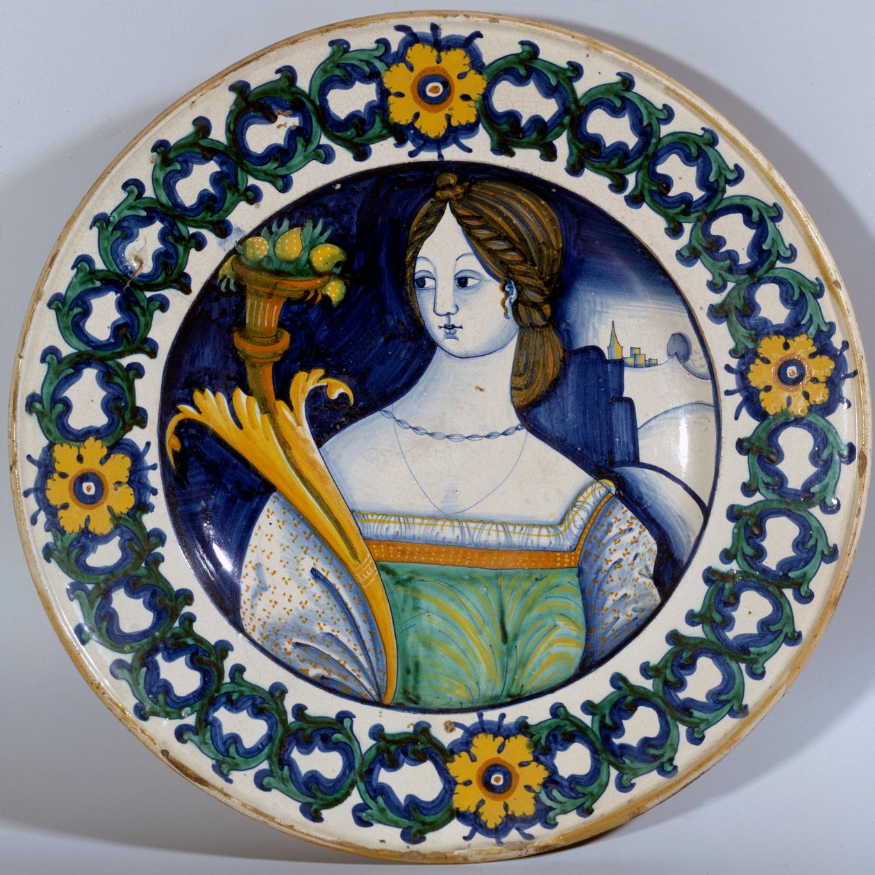 Ceramic Plate of Deruta Decorated with a Portrait of a Woman by Italian School