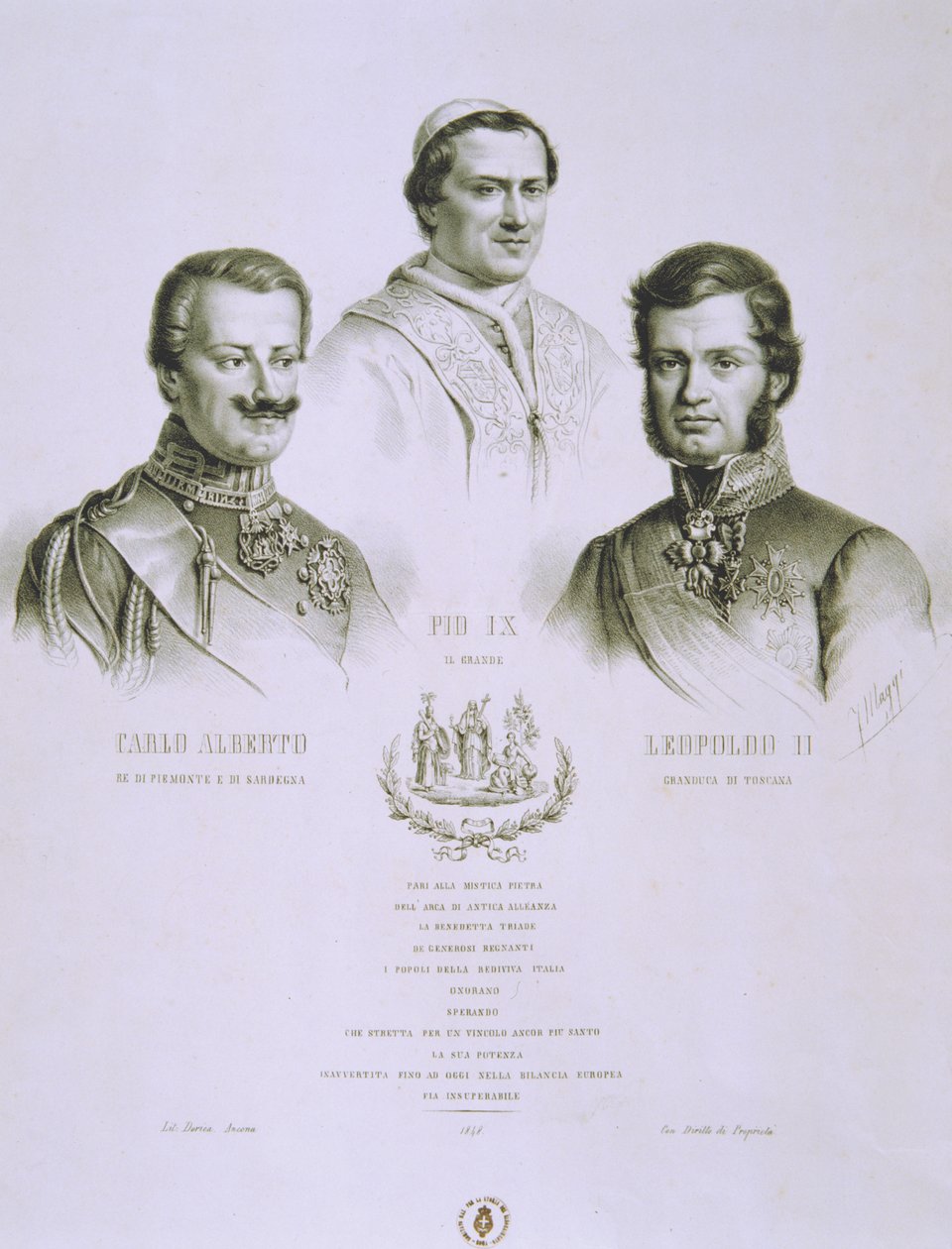 Charles Albert, Pius IX and Leopold II, 1848 by Italian School