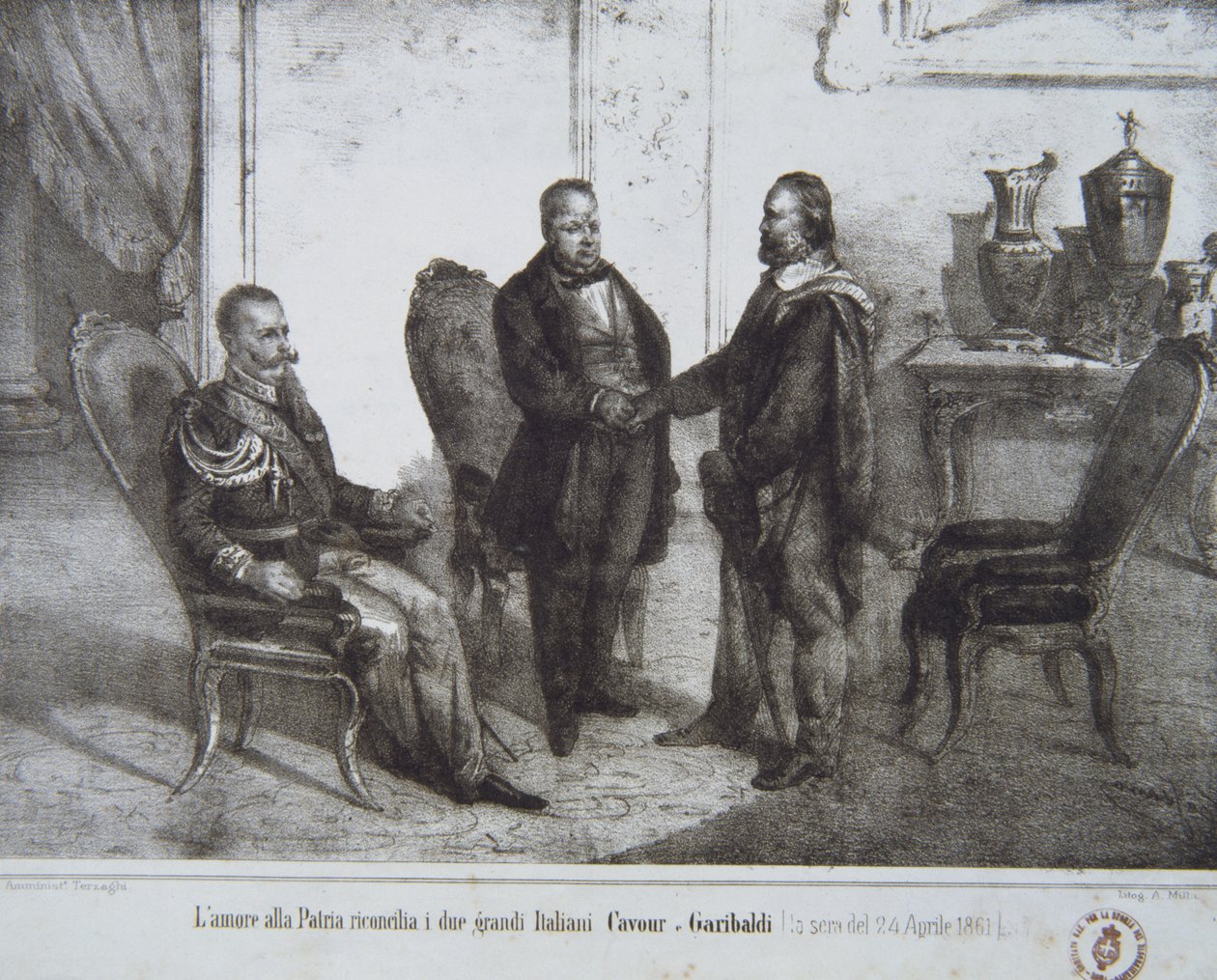 Council between Garibaldi and Cavour on 24th April, 1861 by Italian School