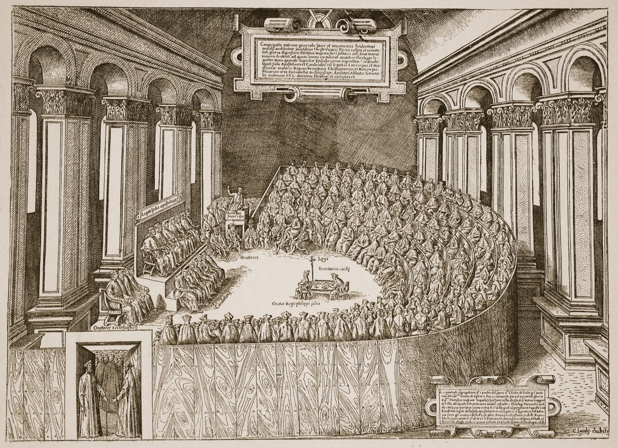 Council of Trent, 1563, from an etching published in Venice in 1565, illustration from The Church of England: A History for the People by H.D.M. Spence-Jones by Italian School