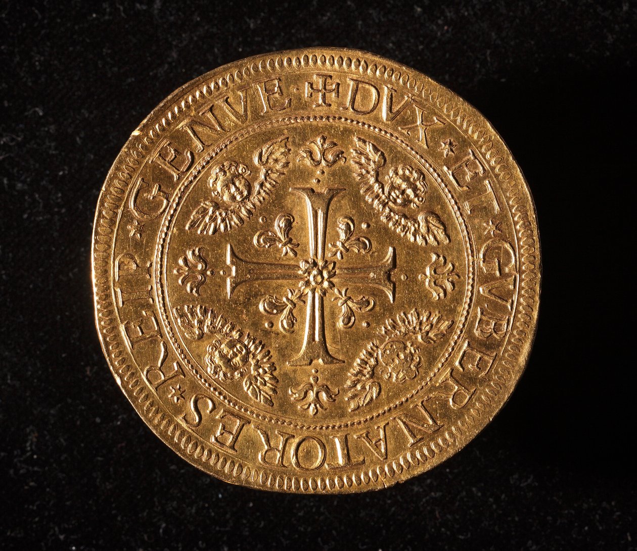 Currency of the Republic of Genoa: 25 Gold Doppie Coin. Diam. 52.5 mm. 1694. Front. Genoa, Musei di Strada Nuova (inv. 6457) by Italian School
