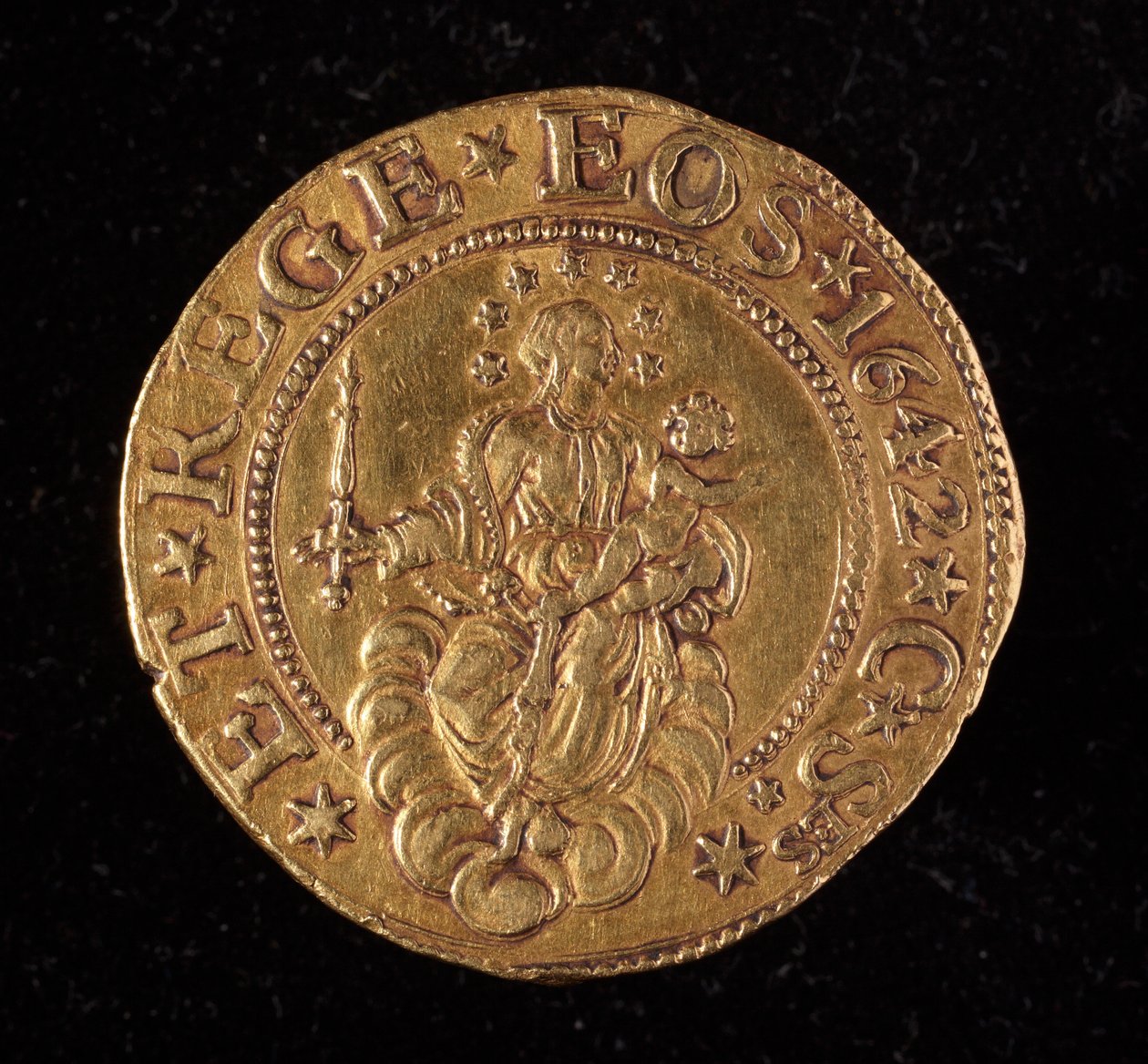 Currency of the Republic of Genoa: five gold doppie coin. 1642. (back) by Italian School