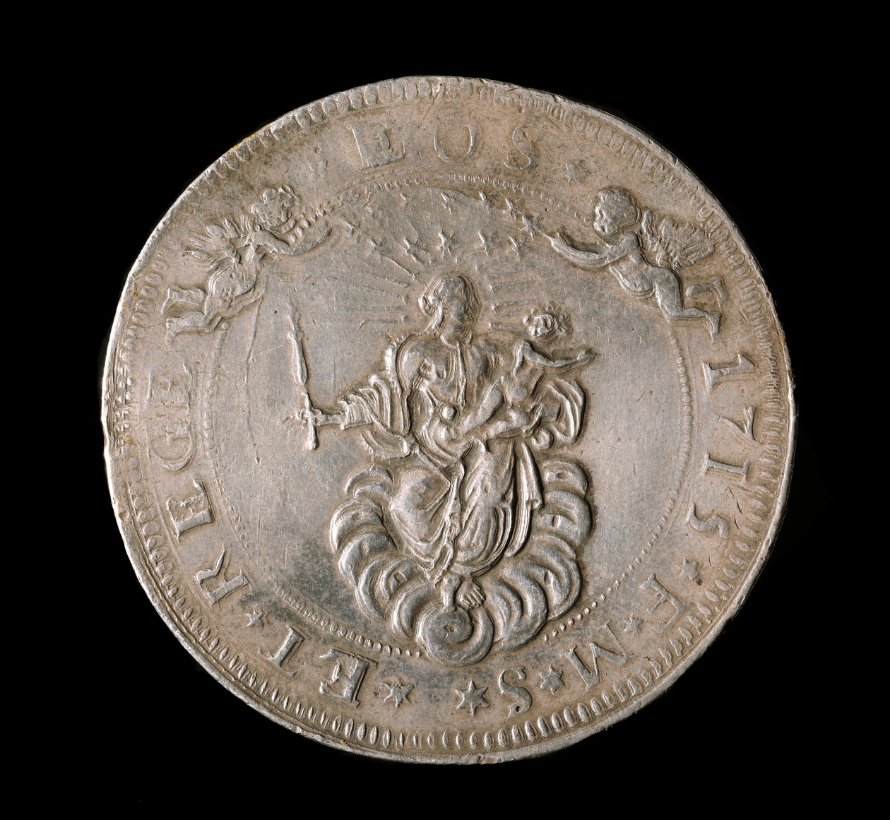 Currency of the Republic of Genes: Six Ecus Silver Coin. 1715. Front by Italian School