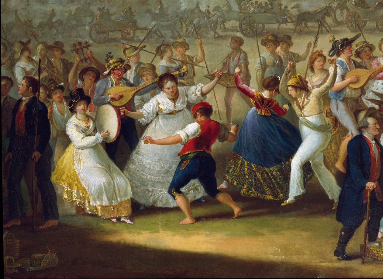 Dance Scene and Popular Party in Naples. Dancers of Tarantella. Anonymous Painting. 18th Century by Italian School