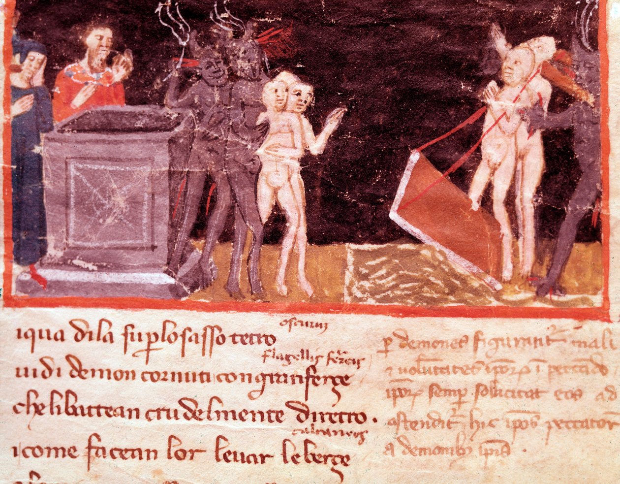 Dante and Virgil surrounded by the pimps and seducers (song 18 from Hell, in the Divine Comedy) - Miniature by Italian School