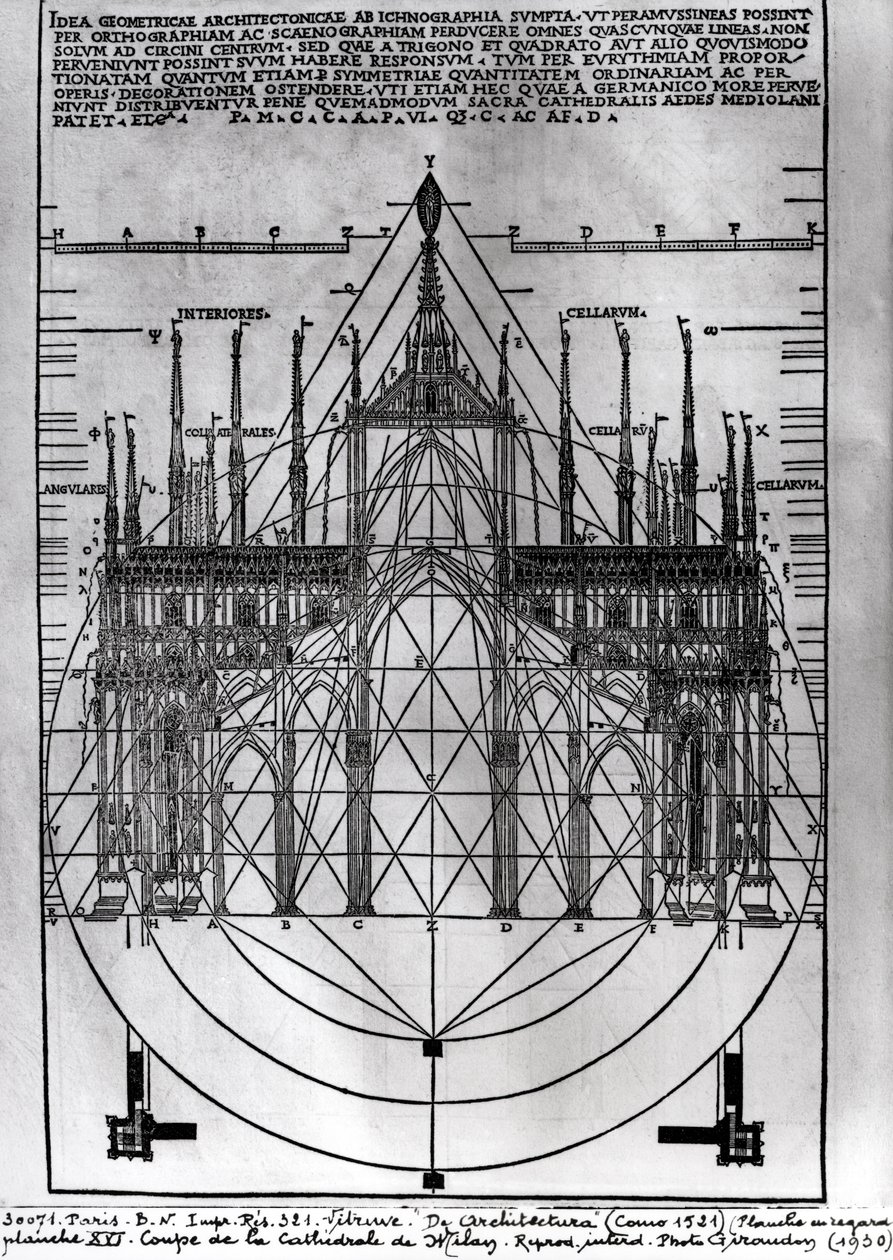 Design for Milan Cathedral, Illustration from De Architectura by Vitruvius, Como, 1521 by Italian School