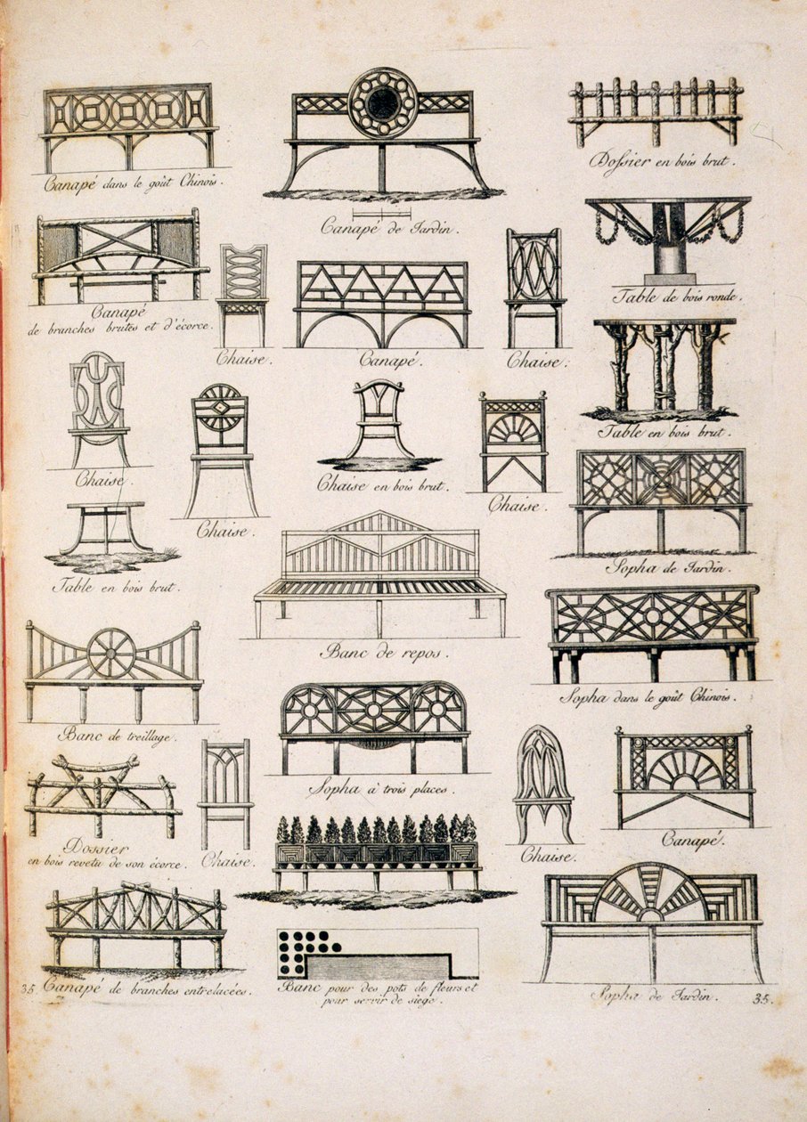 Designs for garden seats, from A Compendium of Drawings, by J.G. Grohmann by Italian School