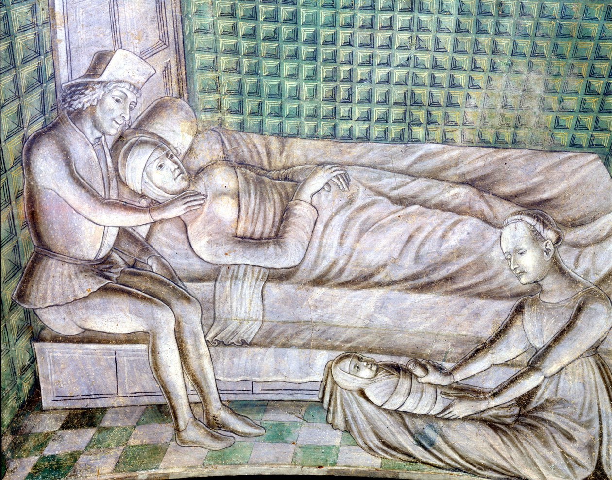 Detail of a fresco of the castle of Roccabianca in Parma dating from 1480, today at Castello Sforzesco in Milan. It represents the story of Griselda, taken from a short story from Giovanni Boccaccio
