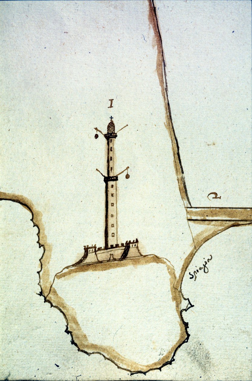 Detail of a Handwritten Topographic Map of the 17th Century Showing the Position of the Genoa Lantern by Italian School