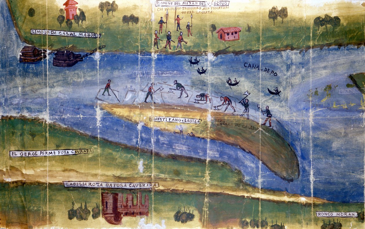 Dispute over the right to harvest ice between the residents of the River Po. 1535. Milan, National Archive by Italian School