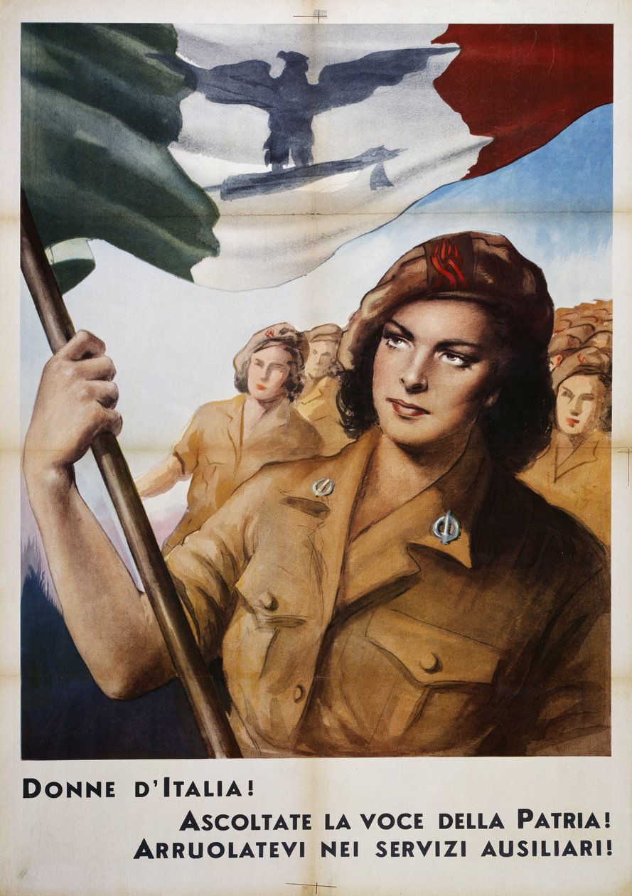 Women of Italy Listen to the Voice of the Fatherland! Enlist in Auxiliary Services!, Propaganda Poster, Italy, 20th Century by Italian School