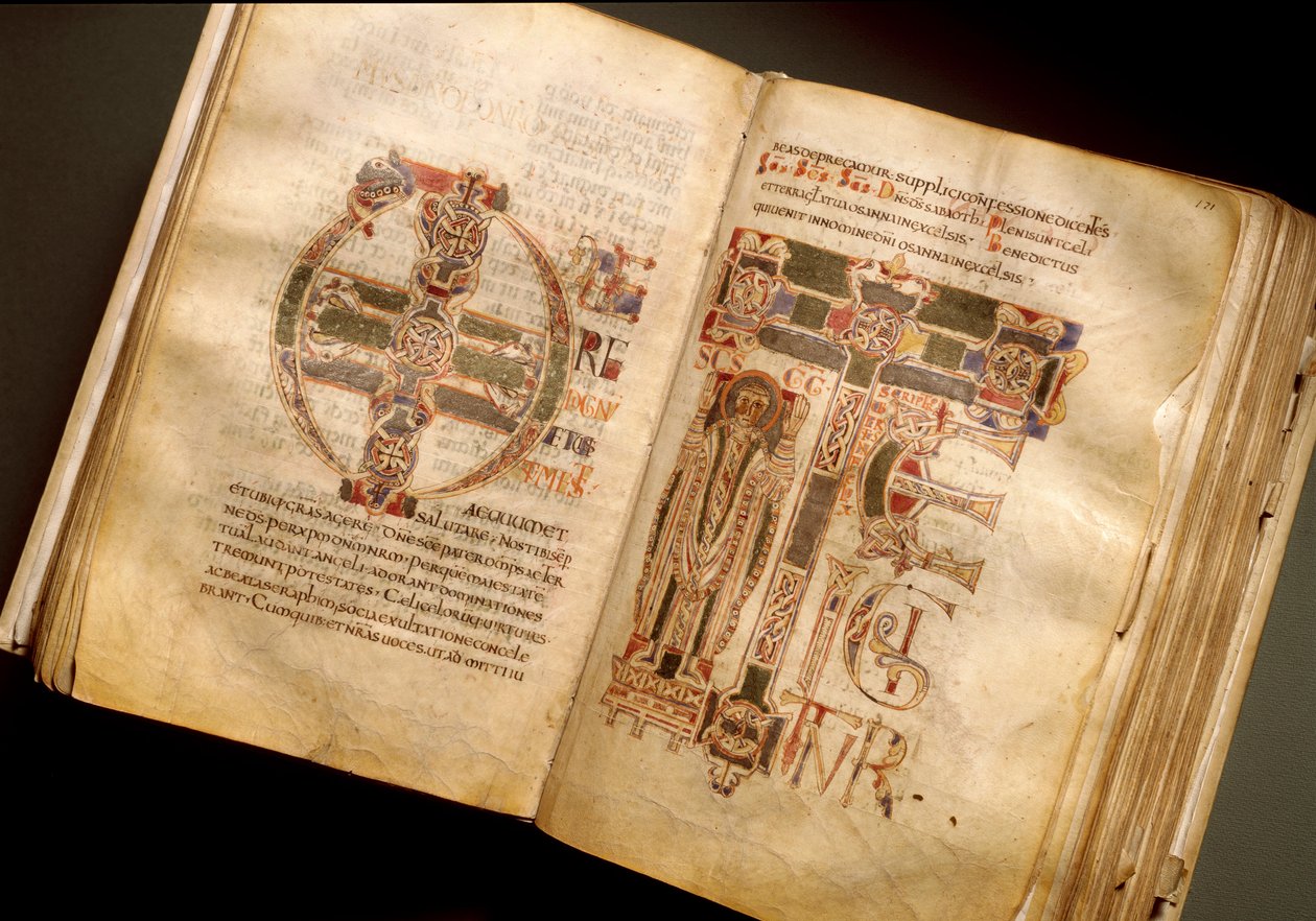 Double page of a liturgical manuscript from the 11th century by Italian School