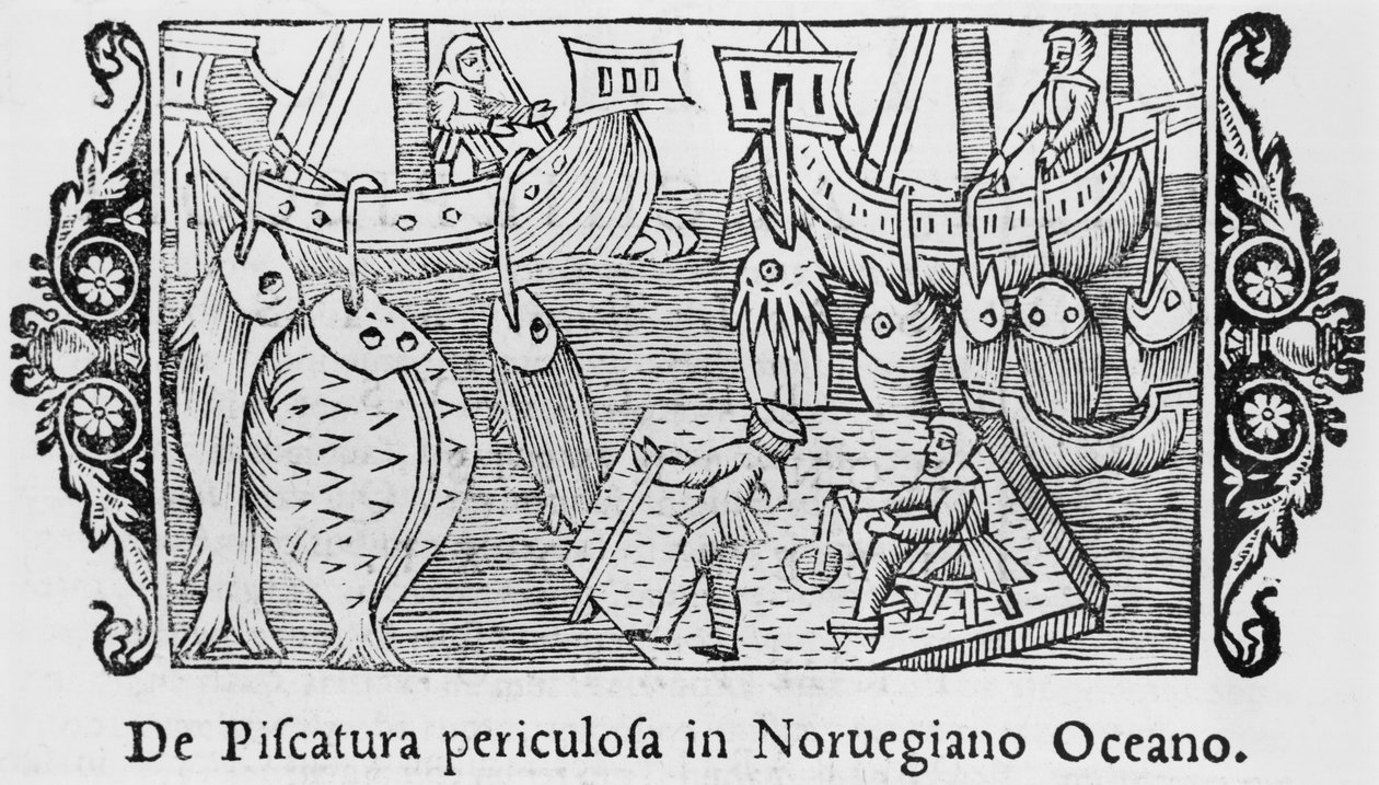 Fishing in the Norwegian Ocean (illustration from Historia de Gentibus Septentrionalibus by Olaus Magnus, published in Rome, 1555) by Italian School