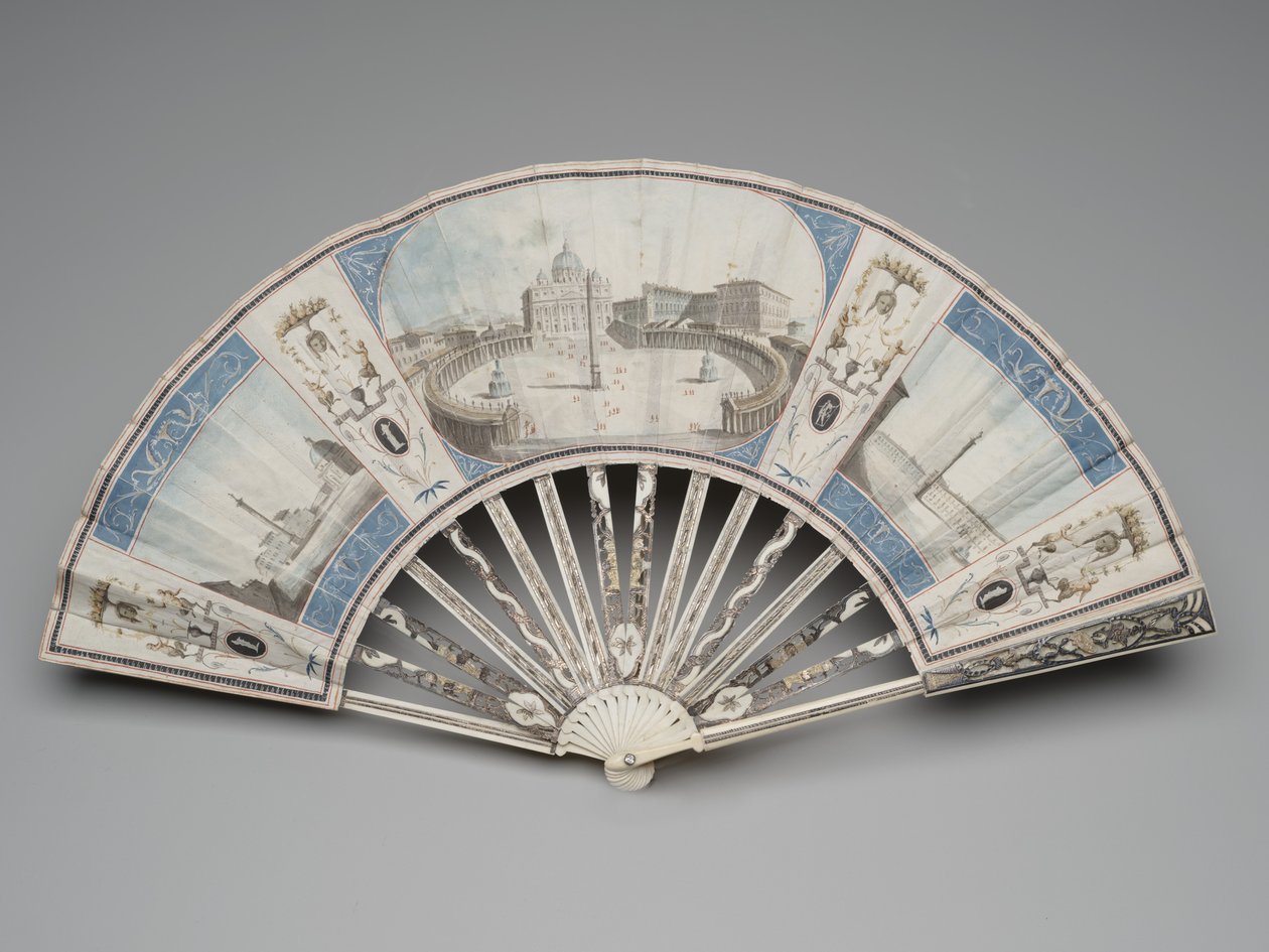 Folding fan with views of the monuments of Rome, c.1780s-1790s by Italian School